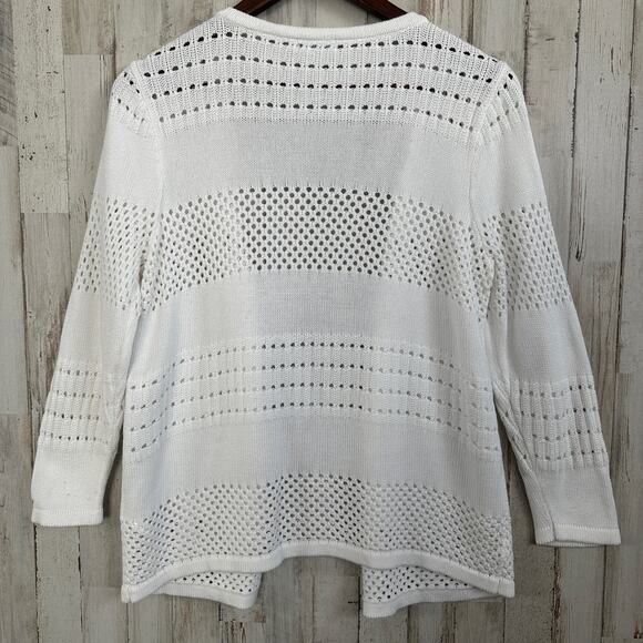 Cardigan Sweater White Medium Cotton Blend Open Crochet Kimono Boho Cottagecore - Picture 2 of 9